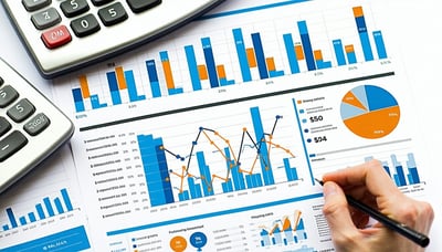 Newsletter illustration with financial graphs and charts